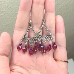 Red And Purple Chandelier Earrings